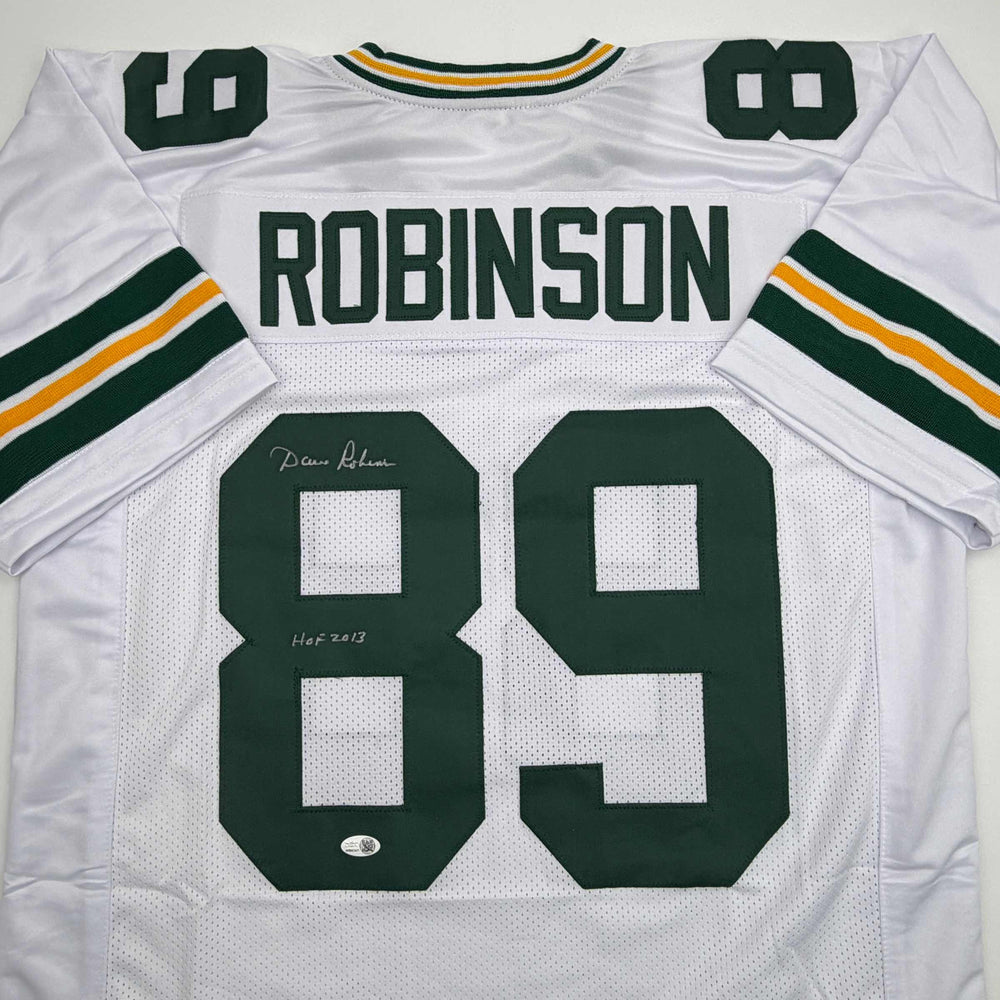 Autographed/Signed Dave Robinson HOF 13 Green Bay White Football Jersey JSA COA (ONLINE ORDER ONLY)