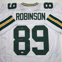 Autographed/Signed Dave Robinson HOF 13 Green Bay White Football Jersey JSA COA (ONLINE ORDER ONLY)