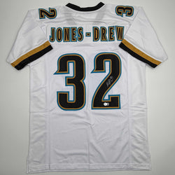 Autographed/Signed Maurice Jones-Drew Jacksonville White Football Jersey Beckett BAS COA (ONLINE ORDER ONLY)
