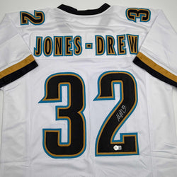 Autographed/Signed Maurice Jones-Drew Jacksonville White Football Jersey Beckett BAS COA (ONLINE ORDER ONLY)