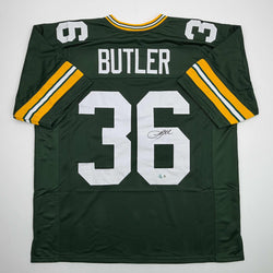 Autographed/Signed Leroy Butler Green Bay Green Football Jersey Beckett BAS COA (ONLINE ORDER ONLY)