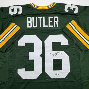 Autographed/Signed Leroy Butler Green Bay Green Football Jersey Beckett BAS COA (ONLINE ORDER ONLY)
