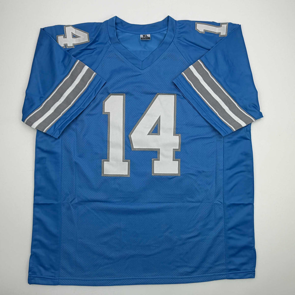 Autographed/Signed Amon-Ra St. Brown Detroit Current Blue Football Jersey Beckett BAS COA (ONLINE ORDER ONLY)