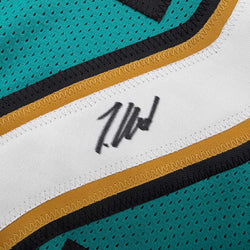 Autographed/Signed Travis Hunter Jacksonville Teal Retro Football Jersey Beckett BAS COA (ONLINE ORDER ONLY)