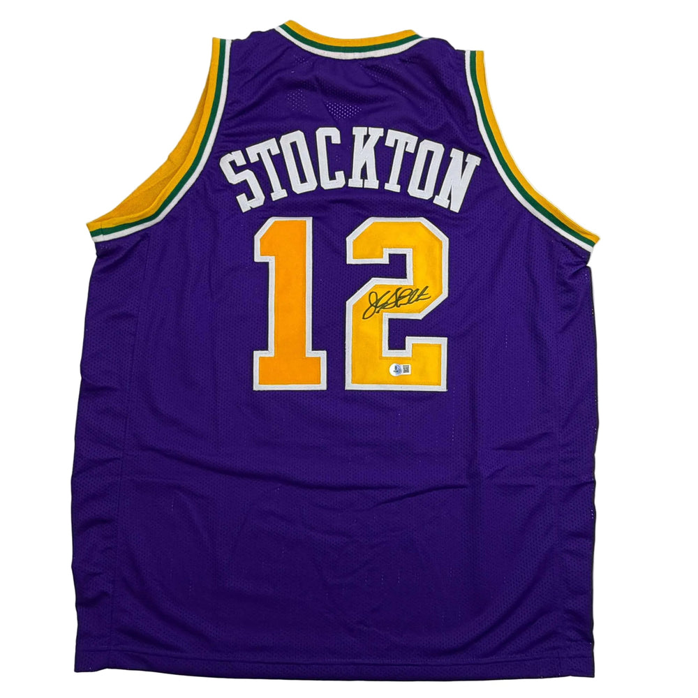 Autographed/Signed John Stockton Utah Purple Basketball Jersey Beckett BAS COA (ONLINE ORDER ONLY)