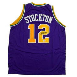 Autographed/Signed John Stockton Utah Purple Basketball Jersey Beckett BAS COA (ONLINE ORDER ONLY)