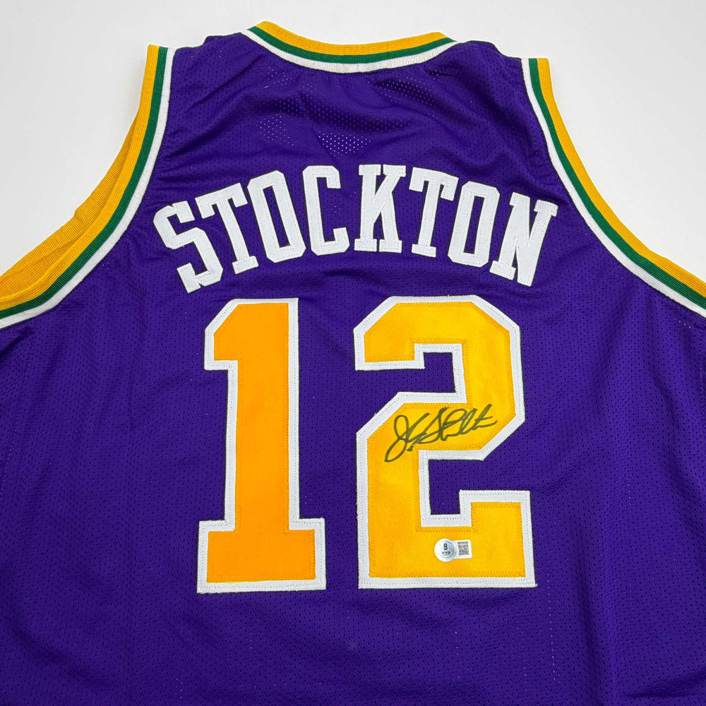 Autographed/Signed John Stockton Utah Purple Basketball Jersey Beckett BAS COA (ONLINE ORDER ONLY)