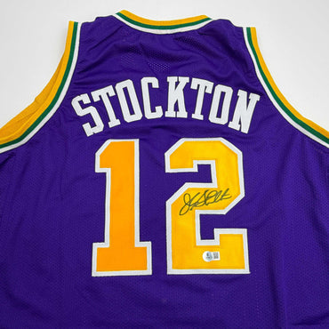 Autographed/Signed John Stockton Utah Purple Basketball Jersey Beckett BAS COA (ONLINE ORDER ONLY)