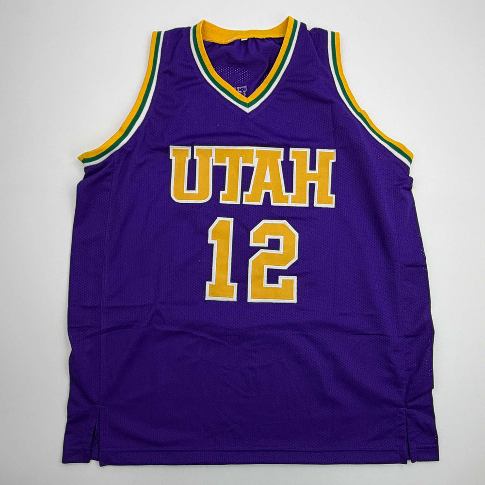 Autographed/Signed John Stockton Utah Purple Basketball Jersey Beckett BAS COA (ONLINE ORDER ONLY)