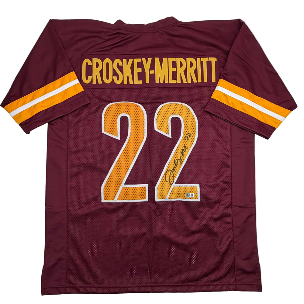 Autographed/Signed Bill Jacory Croskey-Merritt Washington Burgundy Football Jersey Beckett BAS COA (ONLINE ORDER ONLY)