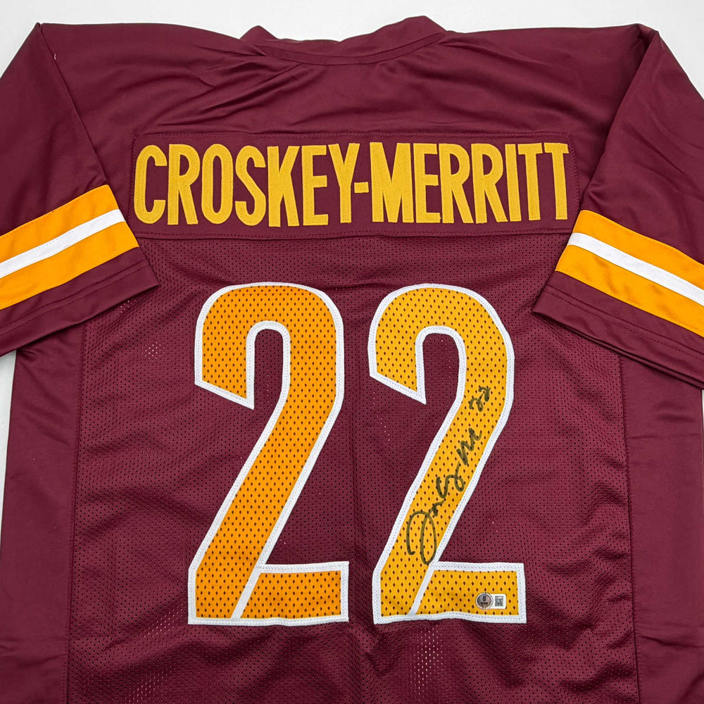 Autographed/Signed Bill Jacory Croskey-Merritt Washington Burgundy Football Jersey Beckett BAS COA (ONLINE ORDER ONLY)