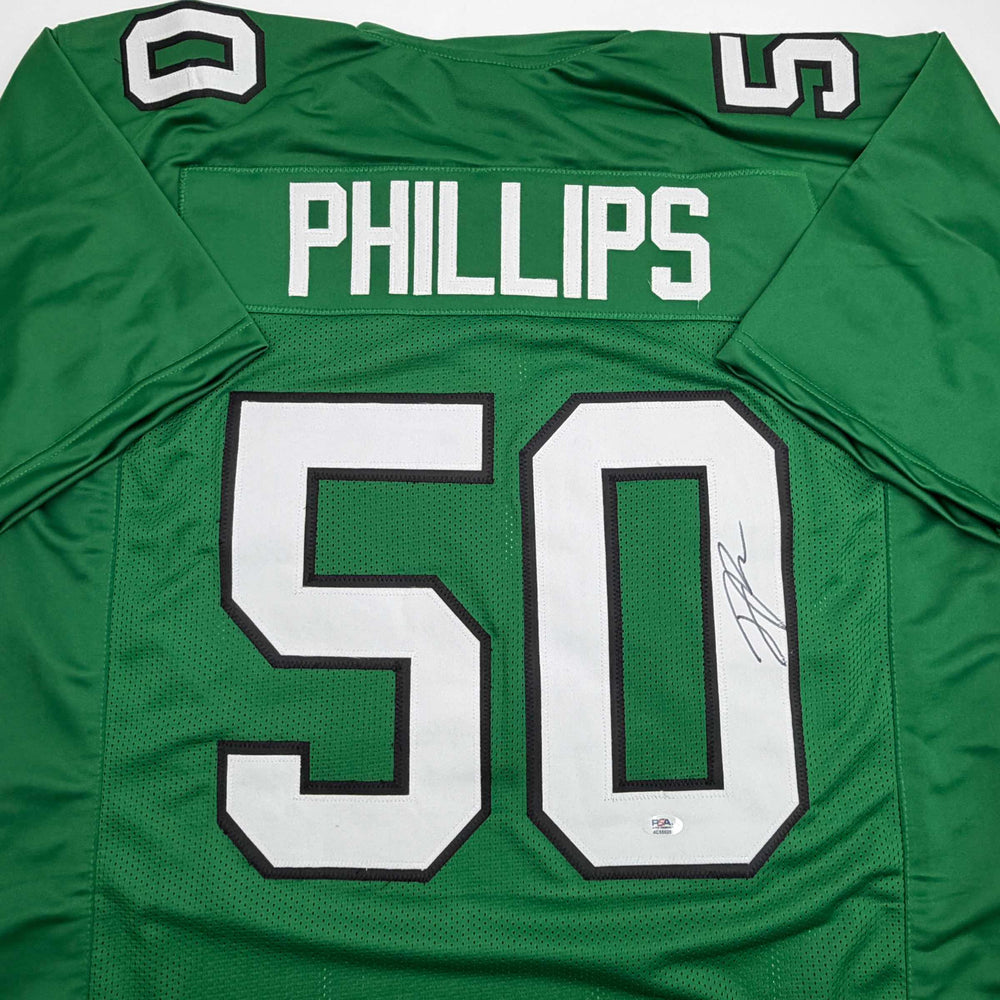 Autographed/Signed Jaelan Phillips Philadelphia Kelly Green Football Jersey PSA/DNA COA (ONLINE ORDER ONLY)