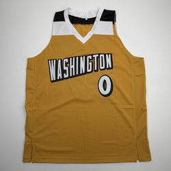 Autographed/Signed Gilbert Arenas Washington Gold Basketball Jersey Beckett BAS COA