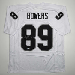 Autographed/Signed Brock Bowers Las Vegas Oakland White Football Jersey Beckett BAS COA (ONLINE ORDER ONLY)