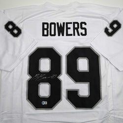 Autographed/Signed Brock Bowers Las Vegas Oakland White Football Jersey Beckett BAS COA (ONLINE ORDER ONLY)