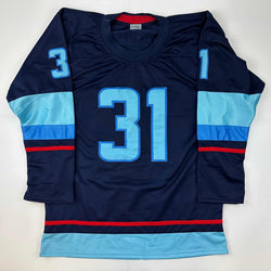 Facsimile Autographed Philipp Grubauer Seattle Blue Reprint Laser Auto Hockey Jersey Size Men's XL (ONLINE ORDER ONLY)