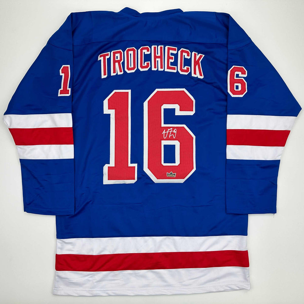 Facsimile Autographed Vincent Trocheck New York Blue Reprint Laser Auto Hockey Jersey Size Men's XL (ONLINE ORDER ONLY)