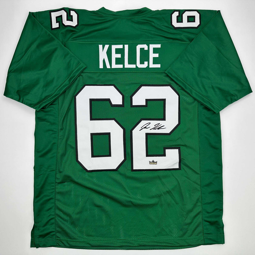 Facsimile Autographed Jason Kelce Philadelphia Kelly Green Reprint Laser Auto Football Jersey Size Men's XL (ONLINE ORDER ONLY)