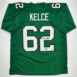 Facsimile Autographed Jason Kelce Philadelphia Kelly Green Reprint Laser Auto Football Jersey Size Men's XL (ONLINE ORDER ONLY)