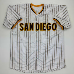 Facsimile Autographed Jackson Merrill San Diego Pinstripe Reprint Laser Auto Baseball Jersey Size Men's XL (ONLINE ORDER ONLY)