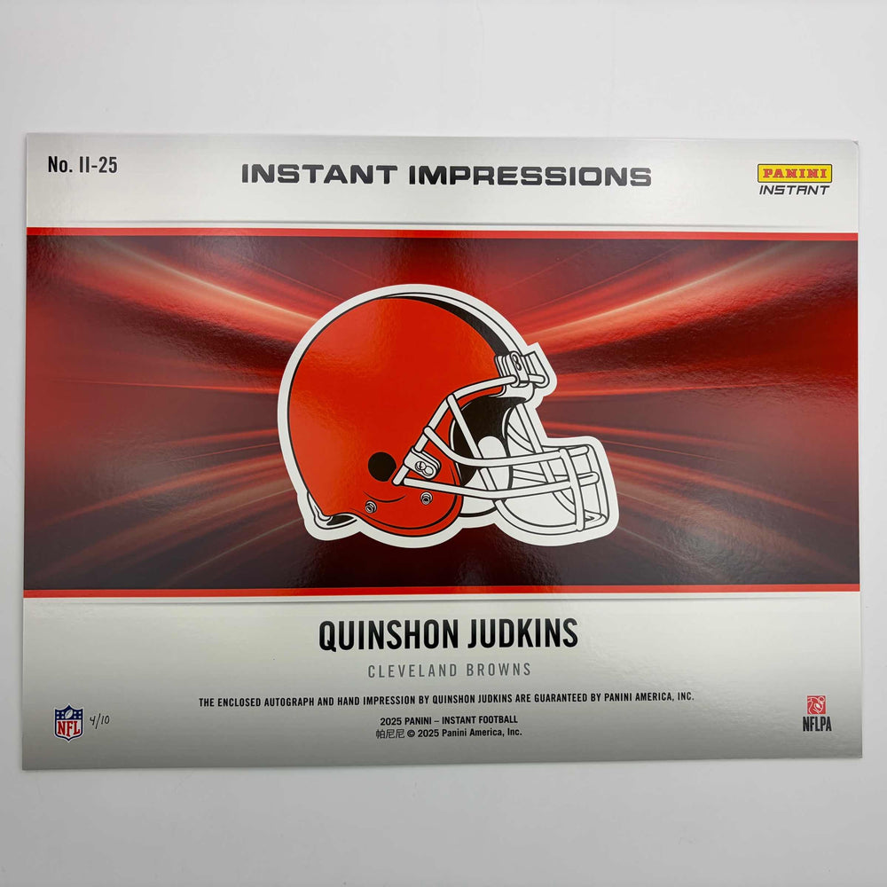 2025 Panini Instant Impressions NFL Quinshon Judkins #II-25 18x24 Hand Print Autographed Auto /10 Cleveland Browns Rookie RC Oversized Football Card (ONLINE ORDER ONLY)