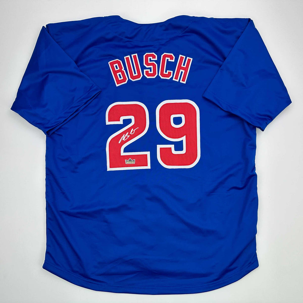 Facsimile Autographed Michael Busch Chicago Blue Reprint Laser Auto Baseball Jersey Size Men's XL (ONLINE ORDER ONLY)