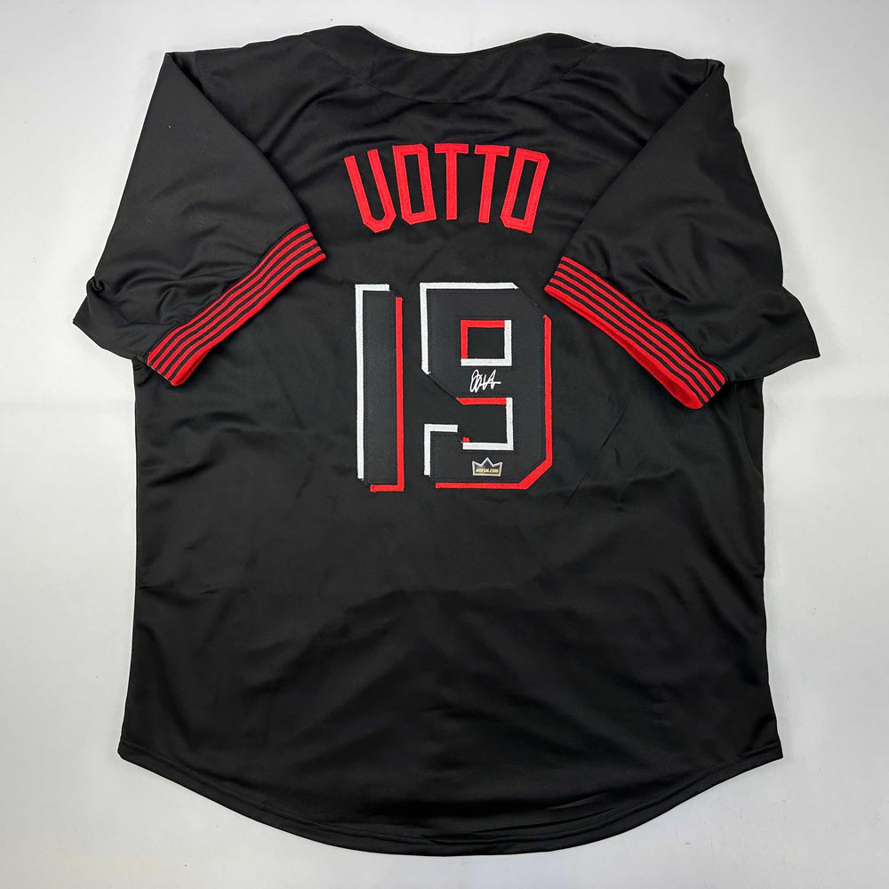 Facsimile Autographed Joey Votto Cincinnati Black City Connect Reprint Laser Auto Baseball Jersey Size Men's XL (ONLINE ORDER ONLY)