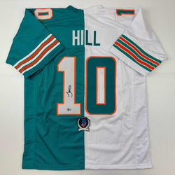 Autographed/Signed Tyreek Hill Miami Split Teal/White Football Jersey Beckett BAS COA (ONLINE ORDER ONLY)