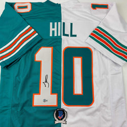 Autographed/Signed Tyreek Hill Miami Split Teal/White Football Jersey Beckett BAS COA (ONLINE ORDER ONLY)