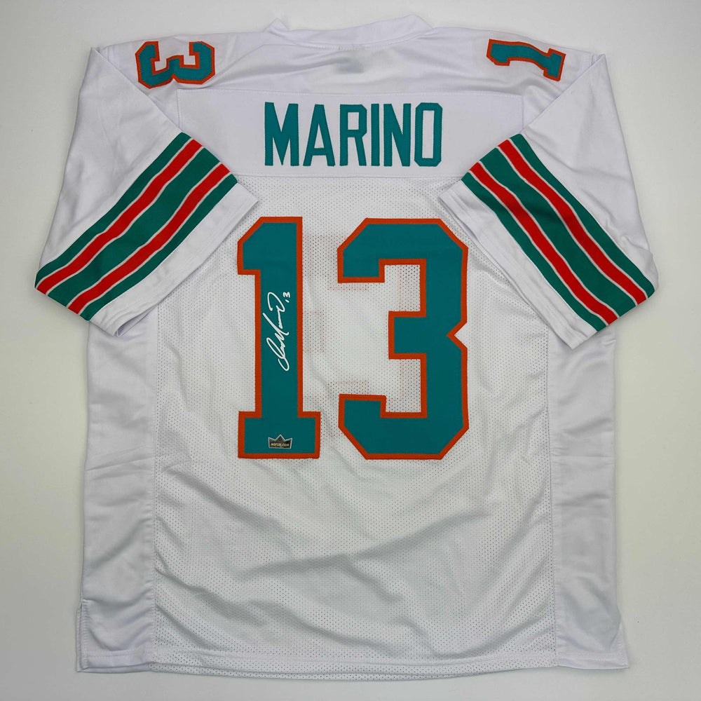 Facsimile Autographed Dan Marino Miami White Reprint Laser Auto Football Jersey Size Men's XL (ONLINE ORDER ONLY)
