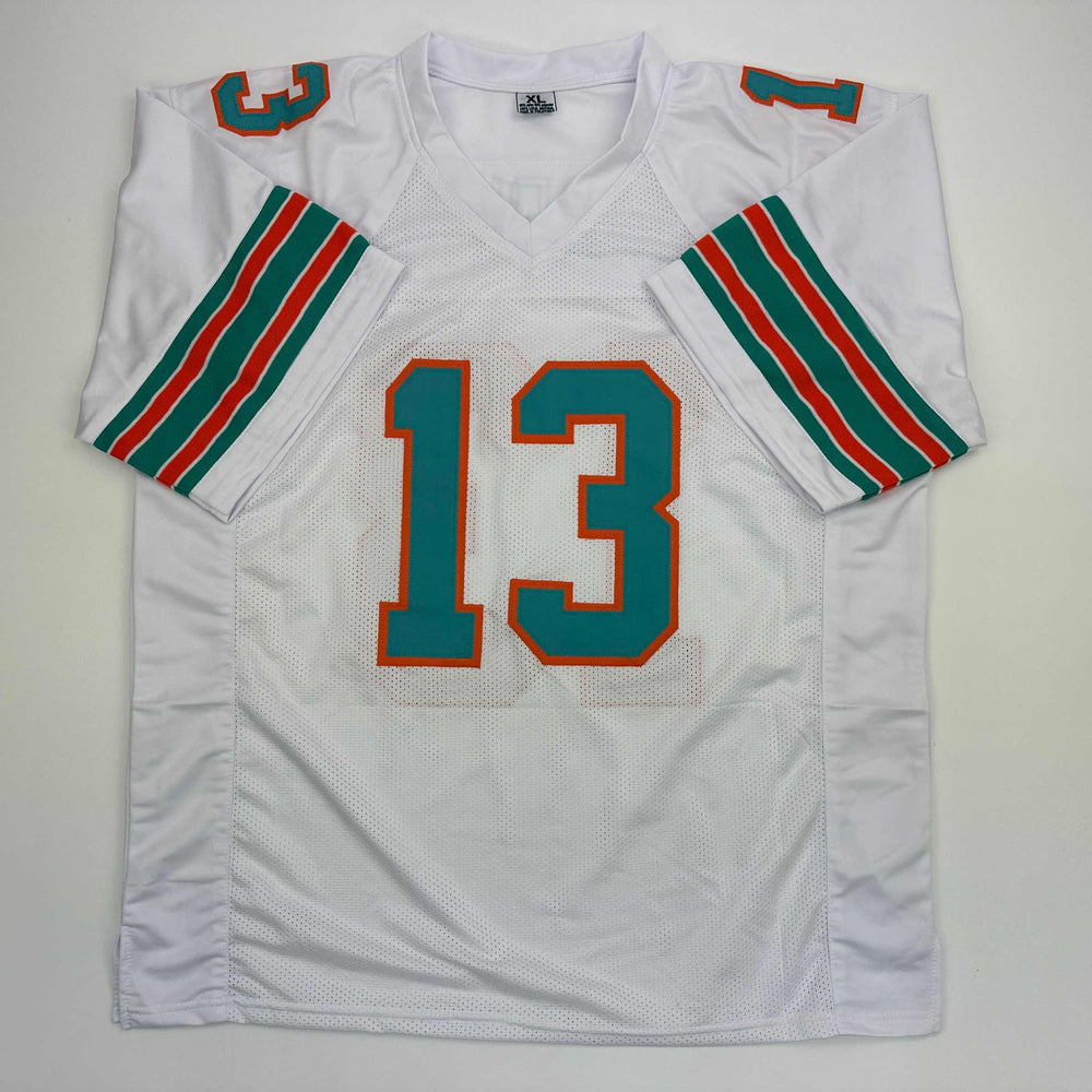 Facsimile Autographed Dan Marino Miami White Reprint Laser Auto Football Jersey Size Men's XL (ONLINE ORDER ONLY)