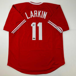 Facsimile Autographed Barry Larkin Cincinnati Red Reprint Laser Auto Baseball Jersey Size Men's XL (ONLINE ORDER ONLY)