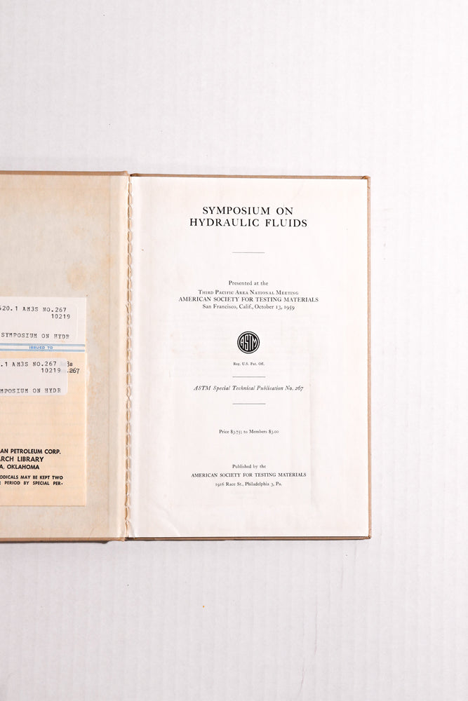 Symposium on Hydraulic Fluids — ASTM Special Technical Publication No. 267 (1960)
