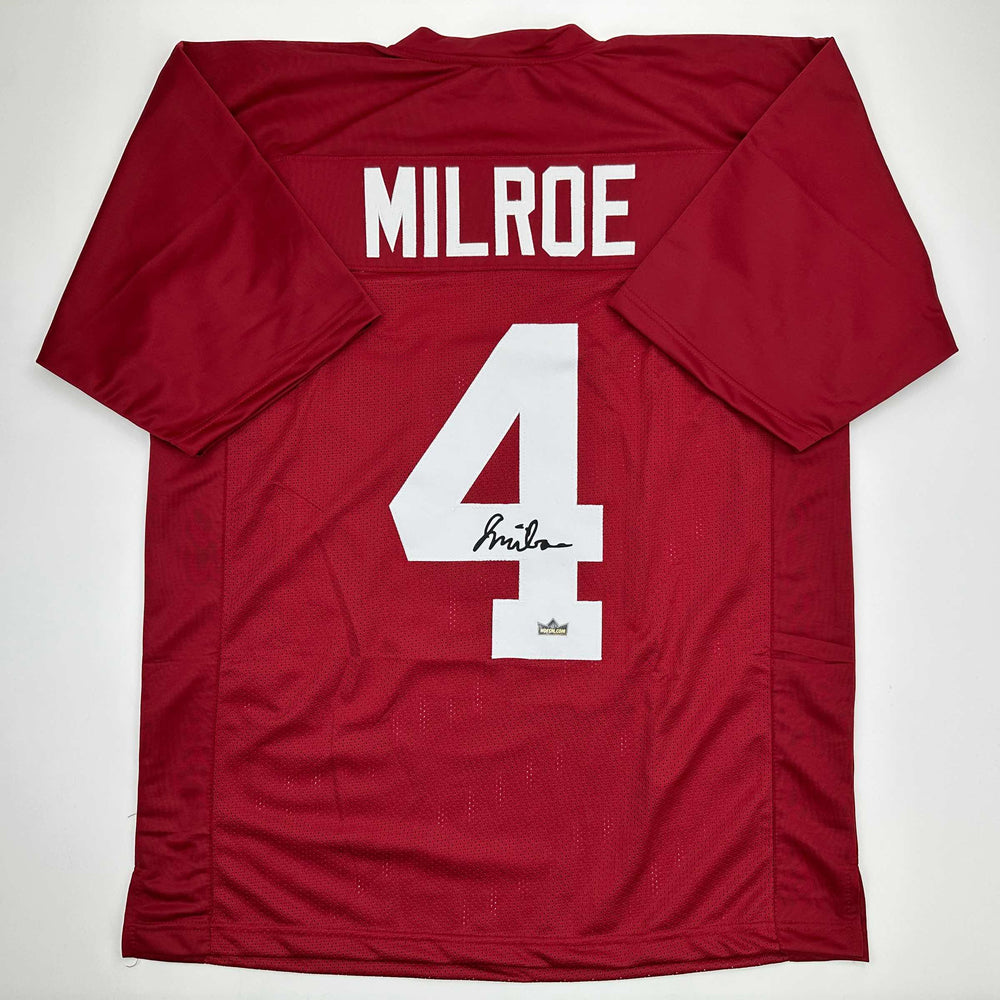 Facsimile Autographed Jalen Milroe Alabama Red Reprint Laser Auto College Football Jersey Size Men's XL (ONLINE ORDER ONLY)