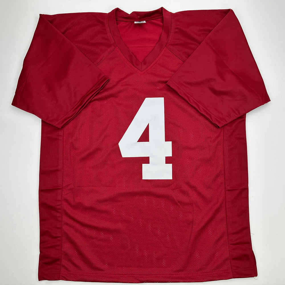 Facsimile Autographed Jalen Milroe Alabama Red Reprint Laser Auto College Football Jersey Size Men's XL (ONLINE ORDER ONLY)
