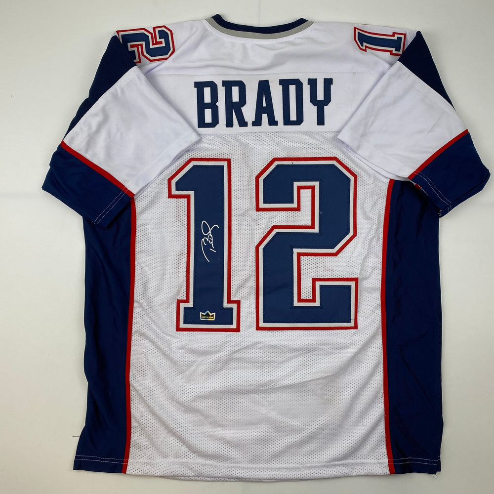 Facsimile Autographed Tom Brady New England White Reprint Laser Auto Football Jersey Size Men's XL (ONLINE ORDER ONLY)