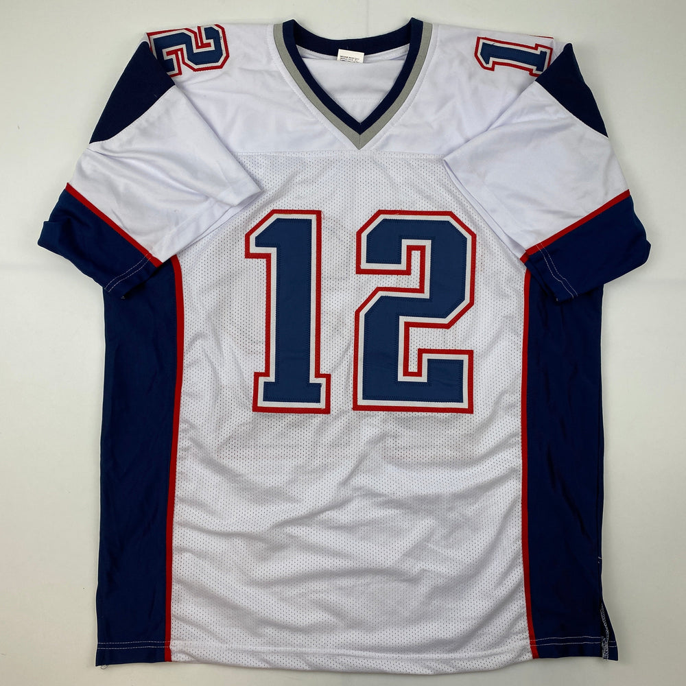Facsimile Autographed Tom Brady New England White Reprint Laser Auto Football Jersey Size Men's XL (ONLINE ORDER ONLY)