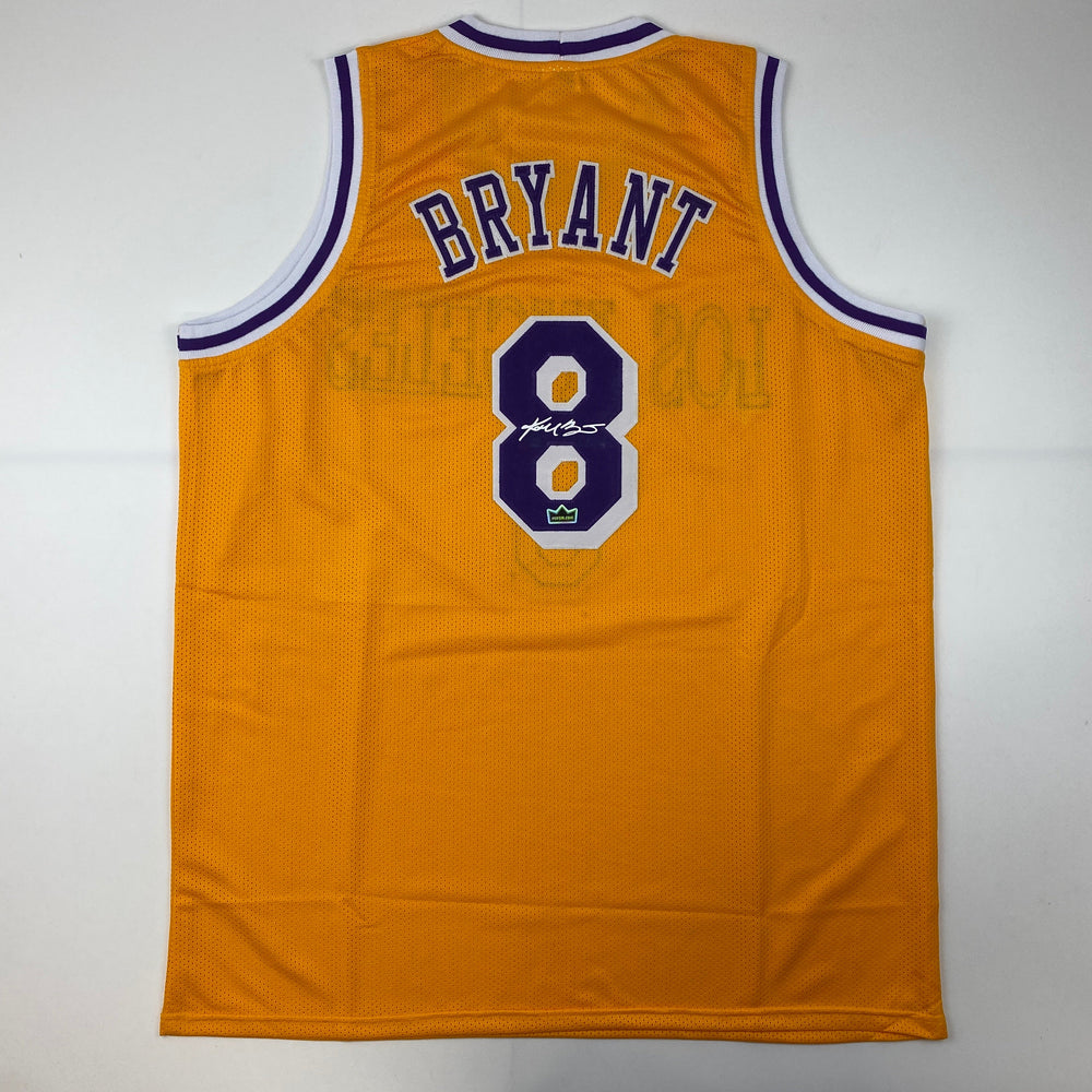 Facsimile Autographed Kobe Bryant #8 Los Angeles LA Yellow Reprint Laser Auto Basketball Jersey Size Men's XL (ONLINE ORDER ONLY)
