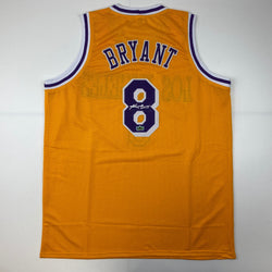 Facsimile Autographed Kobe Bryant #8 Los Angeles LA Yellow Reprint Laser Auto Basketball Jersey Size Men's XL (ONLINE ORDER ONLY)