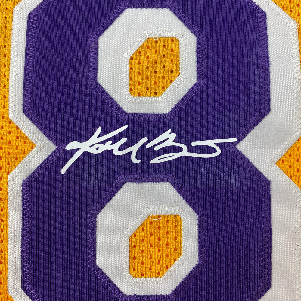 Facsimile Autographed Kobe Bryant #8 Los Angeles LA Yellow Reprint Laser Auto Basketball Jersey Size Men's XL (ONLINE ORDER ONLY)