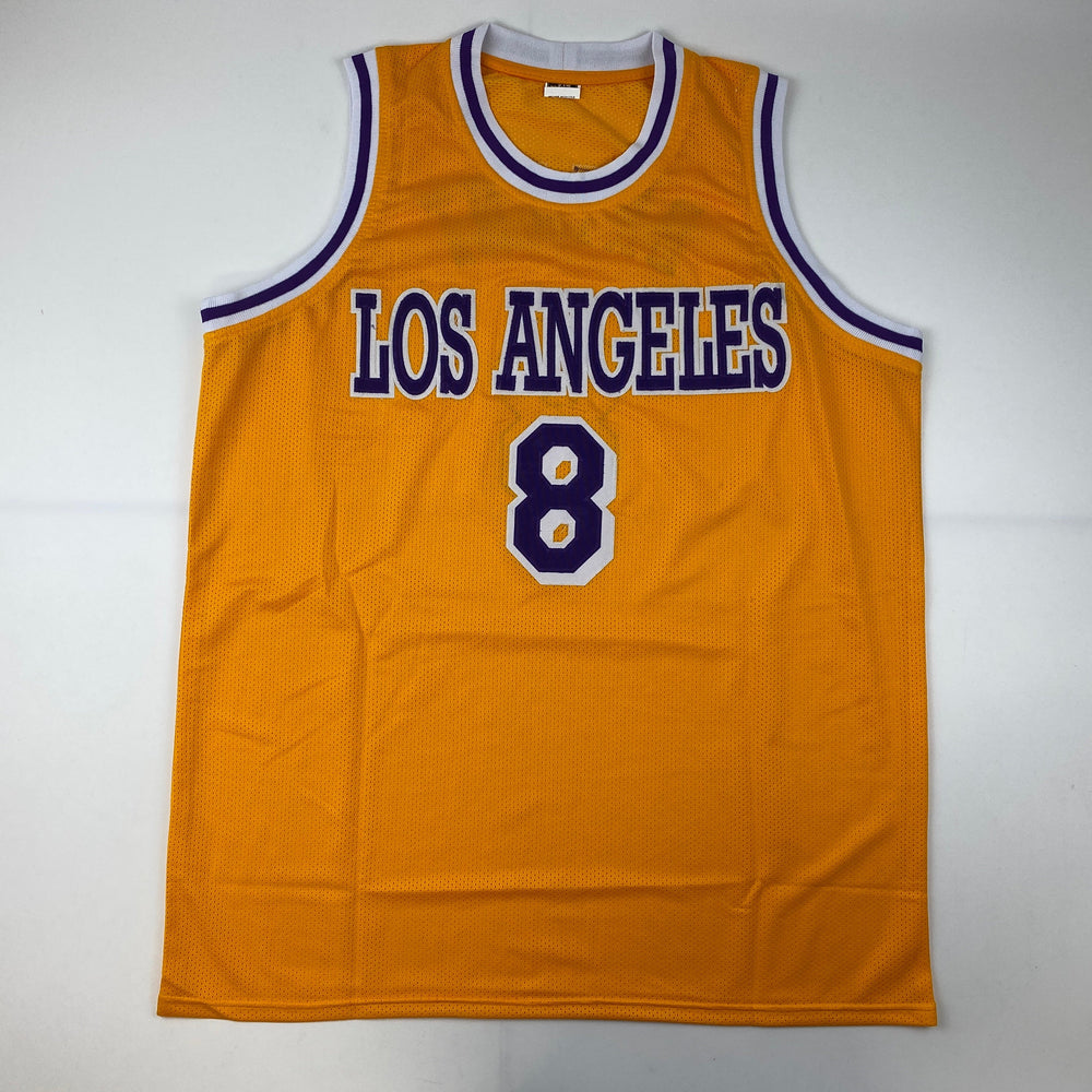 Facsimile Autographed Kobe Bryant #8 Los Angeles LA Yellow Reprint Laser Auto Basketball Jersey Size Men's XL (ONLINE ORDER ONLY)