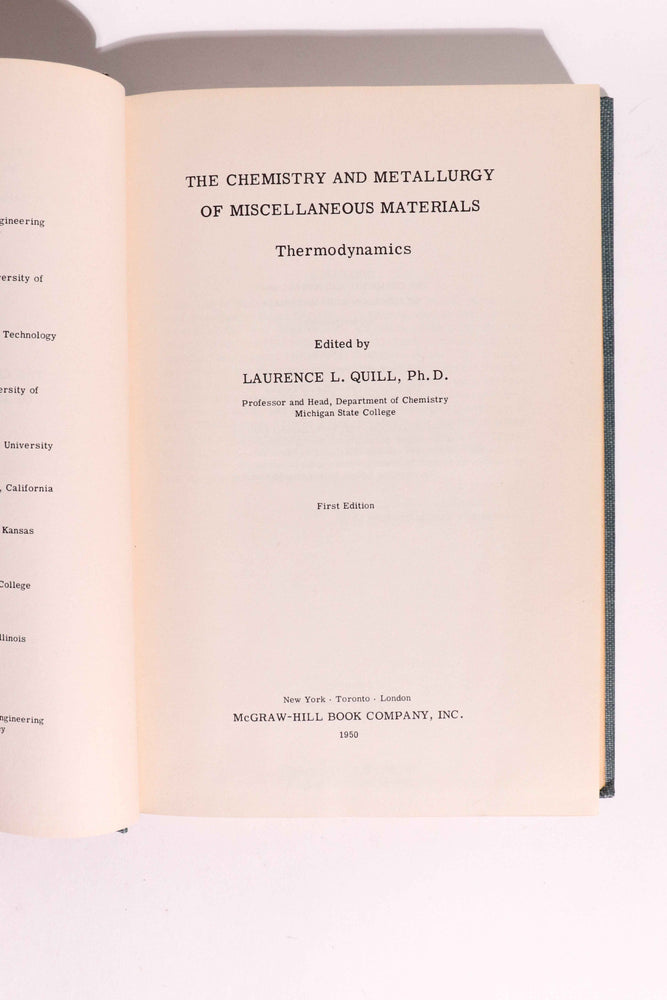 The Chemistry and Metallurgy of Miscellaneous Materials, First Edition 1950 (ONLINE ORDER ONLY)