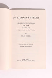 On Riemann's Theory of Algebraic Functions and Their Integrals — Felix Klein (ONLINE ORDER ONLY)