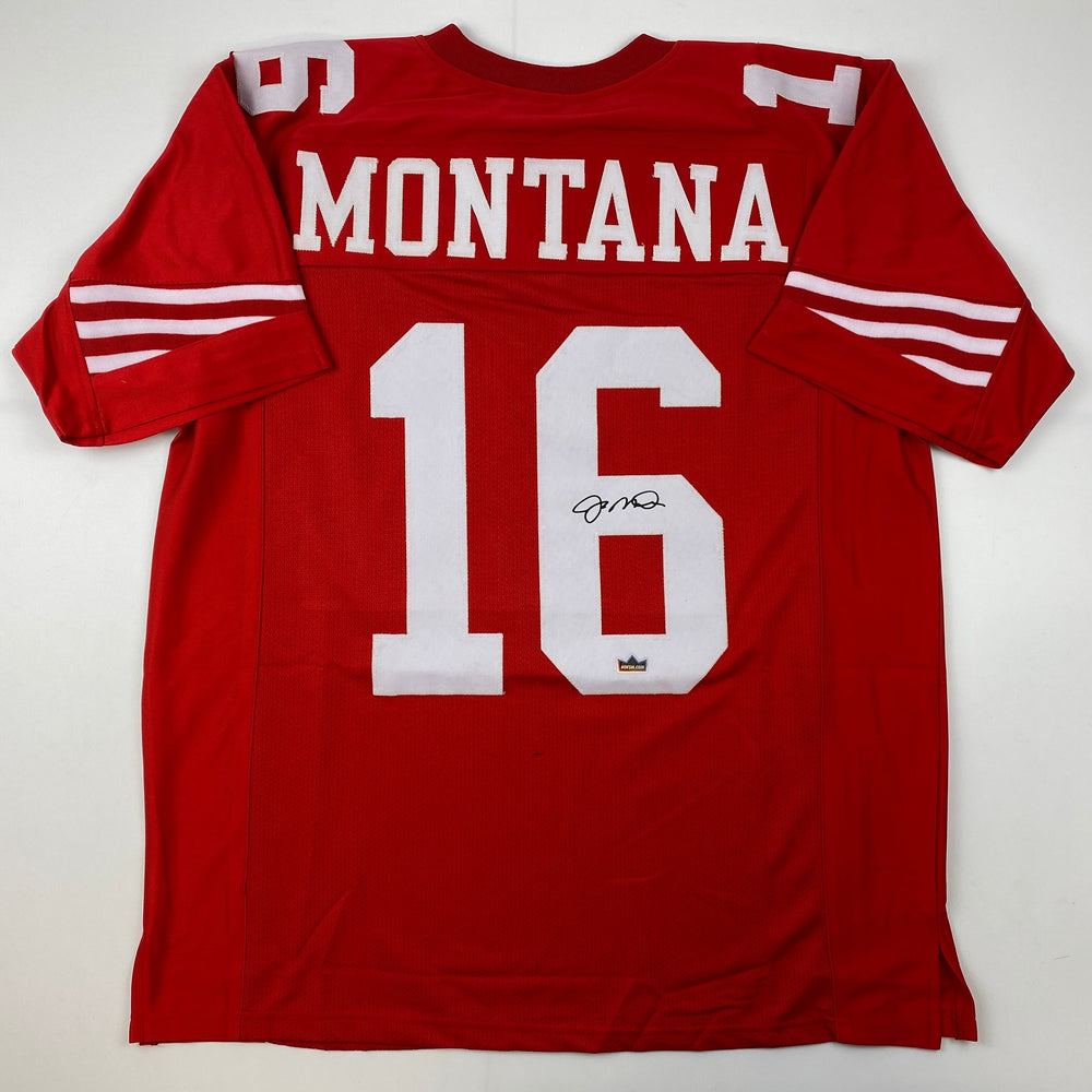 Facsimile Autographed Joe Montana San Francisco Red Reprint Laser Auto Football Jersey Size Men's XL (ONLINE ORDER ONLY)