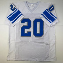 Facsimile Autographed Barry Sanders Detroit White Reprint Laser Auto Football Jersey Size Men's XL (ONLINE ORDER ONLY)