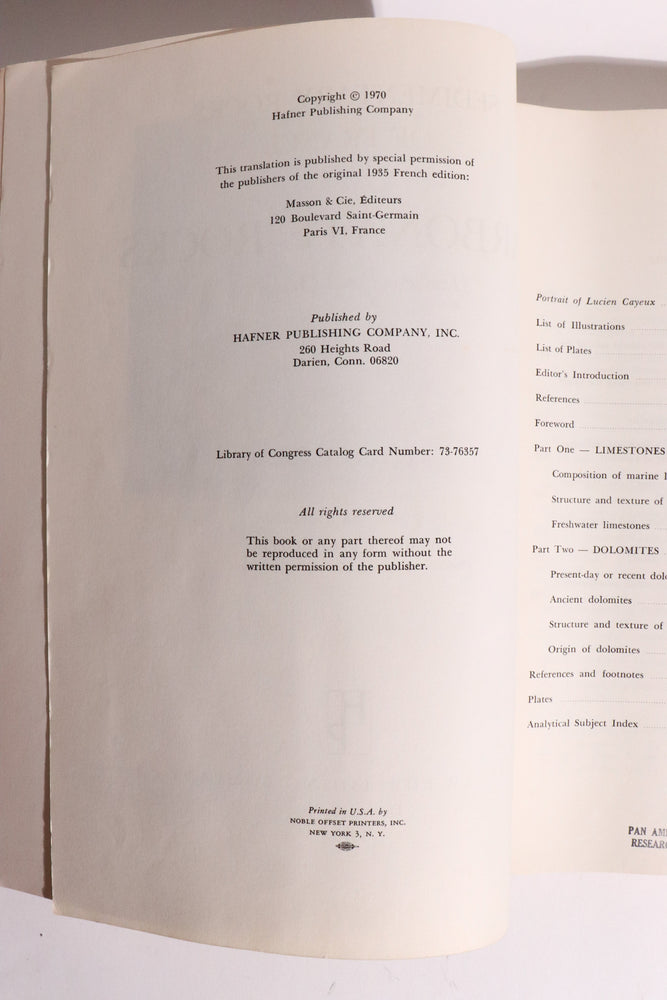 Sedimentary Rocks of France: Carbonate Rocks (Limestones and Dolomites) — Lucien Cayeux, First English Edition (1970) (ONLINE ORDER ONLY)