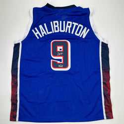 Facsimile Autographed Tyrese Haliburton 2024 United States Team USA Blue Reprint Laser Auto Basketball Jersey Size Men's XL (ONLINE ORDER ONLY)