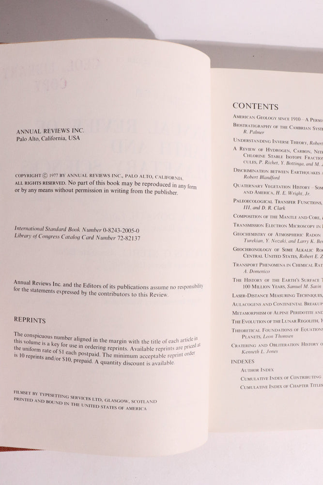 Annual Review of Earth and Planetary Sciences, Volume 5 (1977) — Geology, Moon, Mars & Paleoclimate (ONLINE ORDER ONLY)
