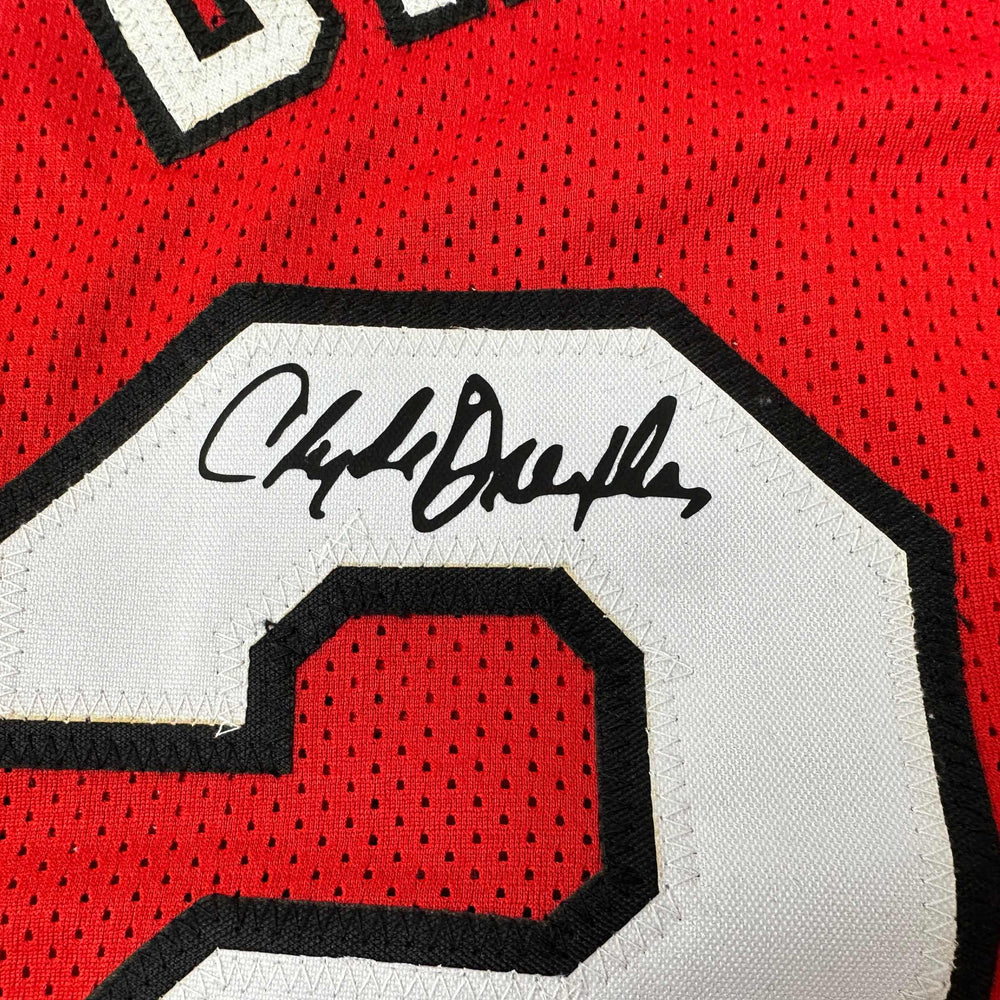 Facsimile Autographed Clyde Drexler Portland Red Reprint Laser Auto Basketball Jersey Size Men's XL (ONLINE ORDER ONLY)