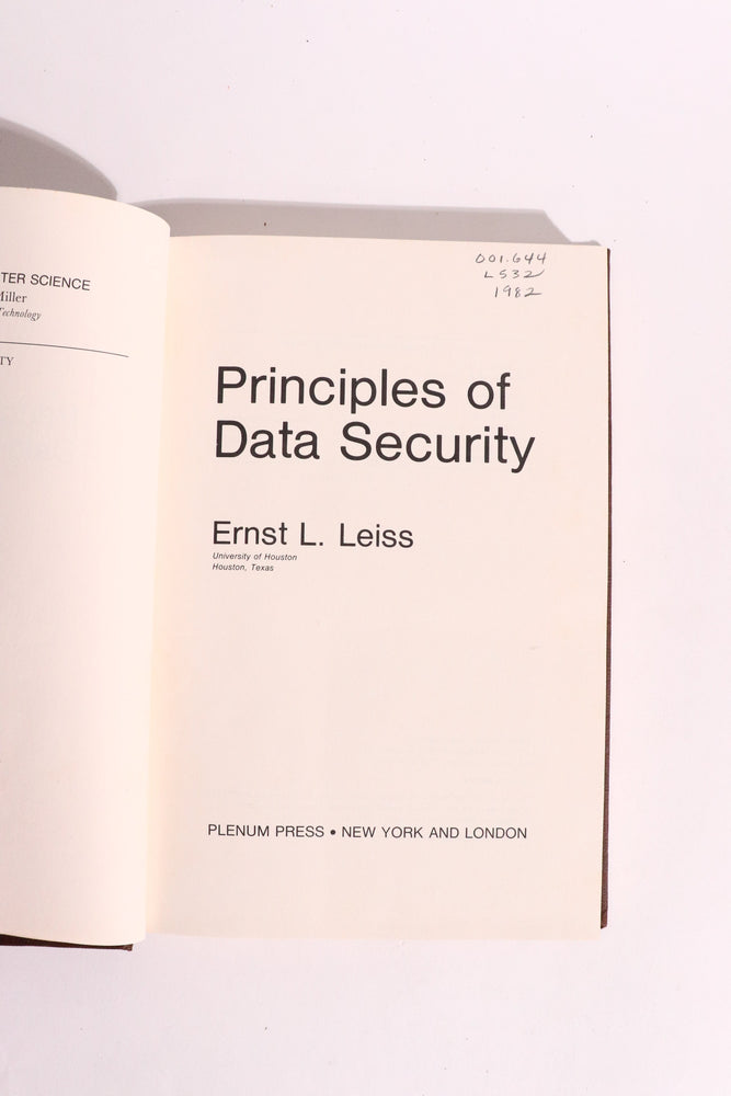Principles of Data Security — Ernst L. Leiss, 1982 | Early Computer Security & Cryptography (ONLINE ORDER ONLY)